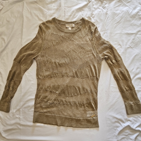Michael Kors Gold Metalic Mesh Sweater L - Picture 7 of 7